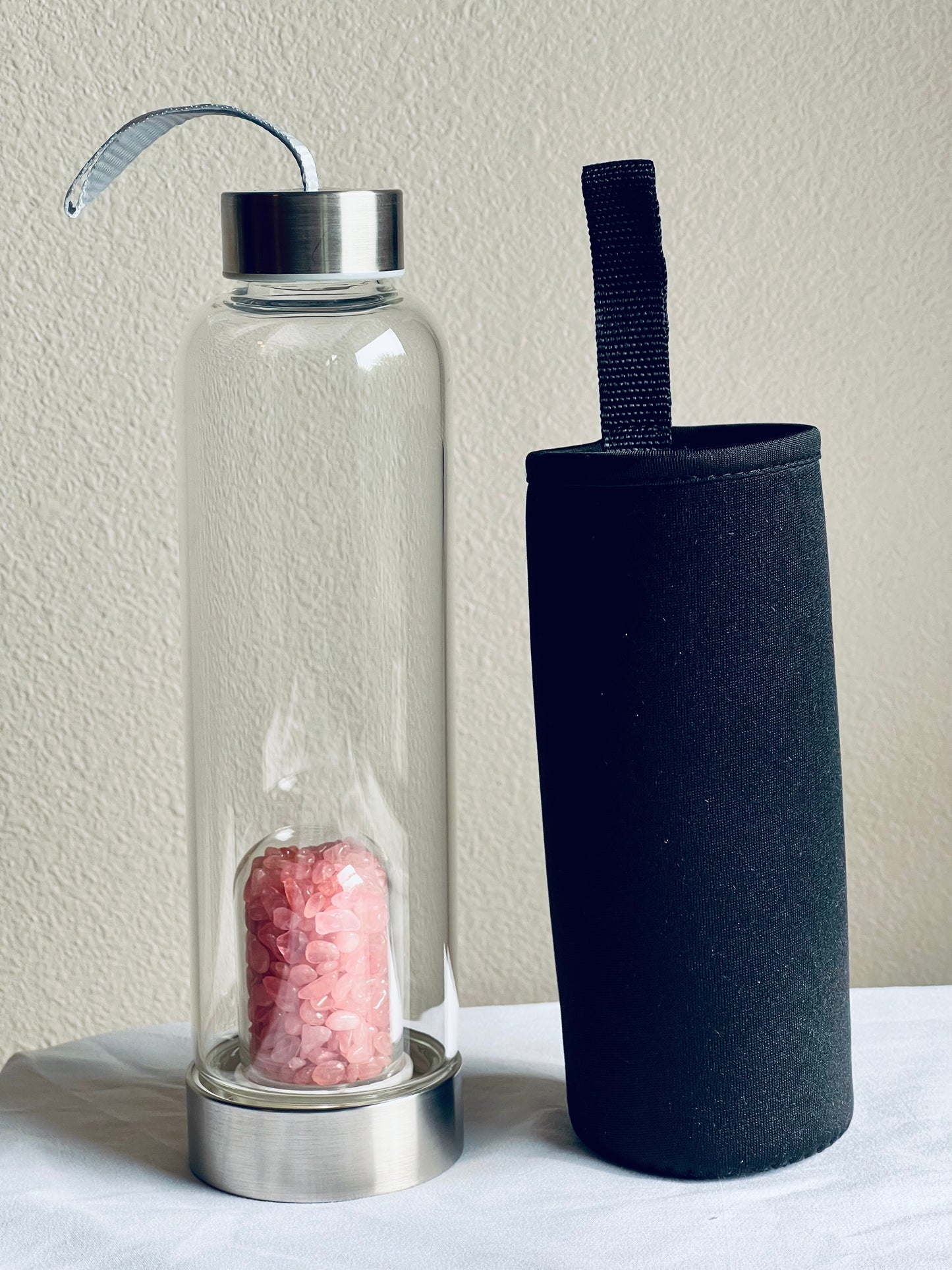 Crystal Infused Glass Water Bottle w/cover