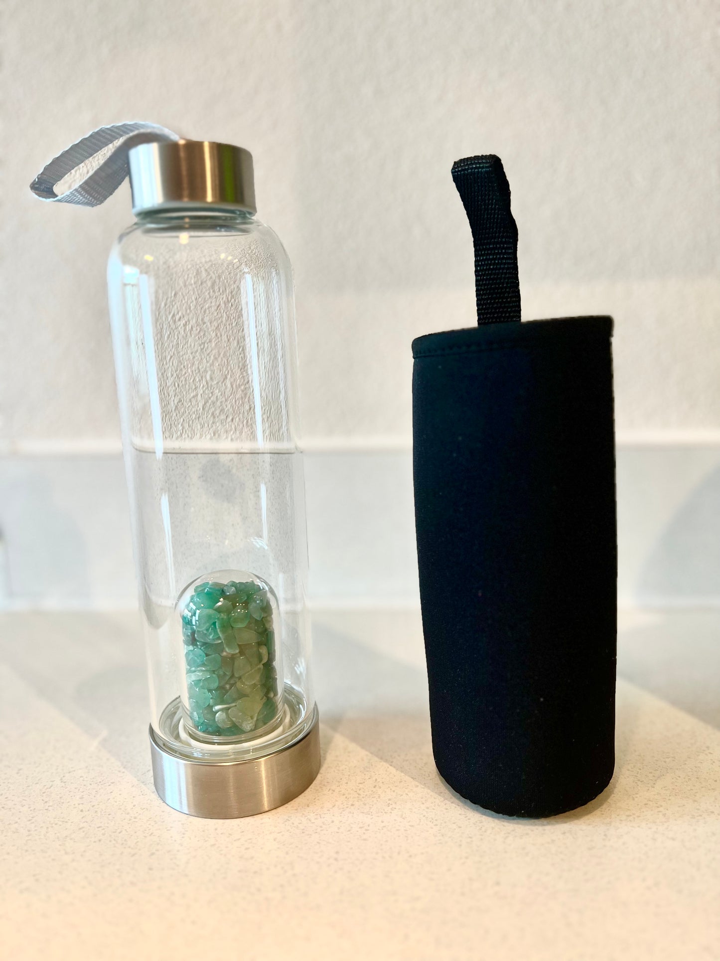 Crystal Infused Glass Water Bottle w/cover