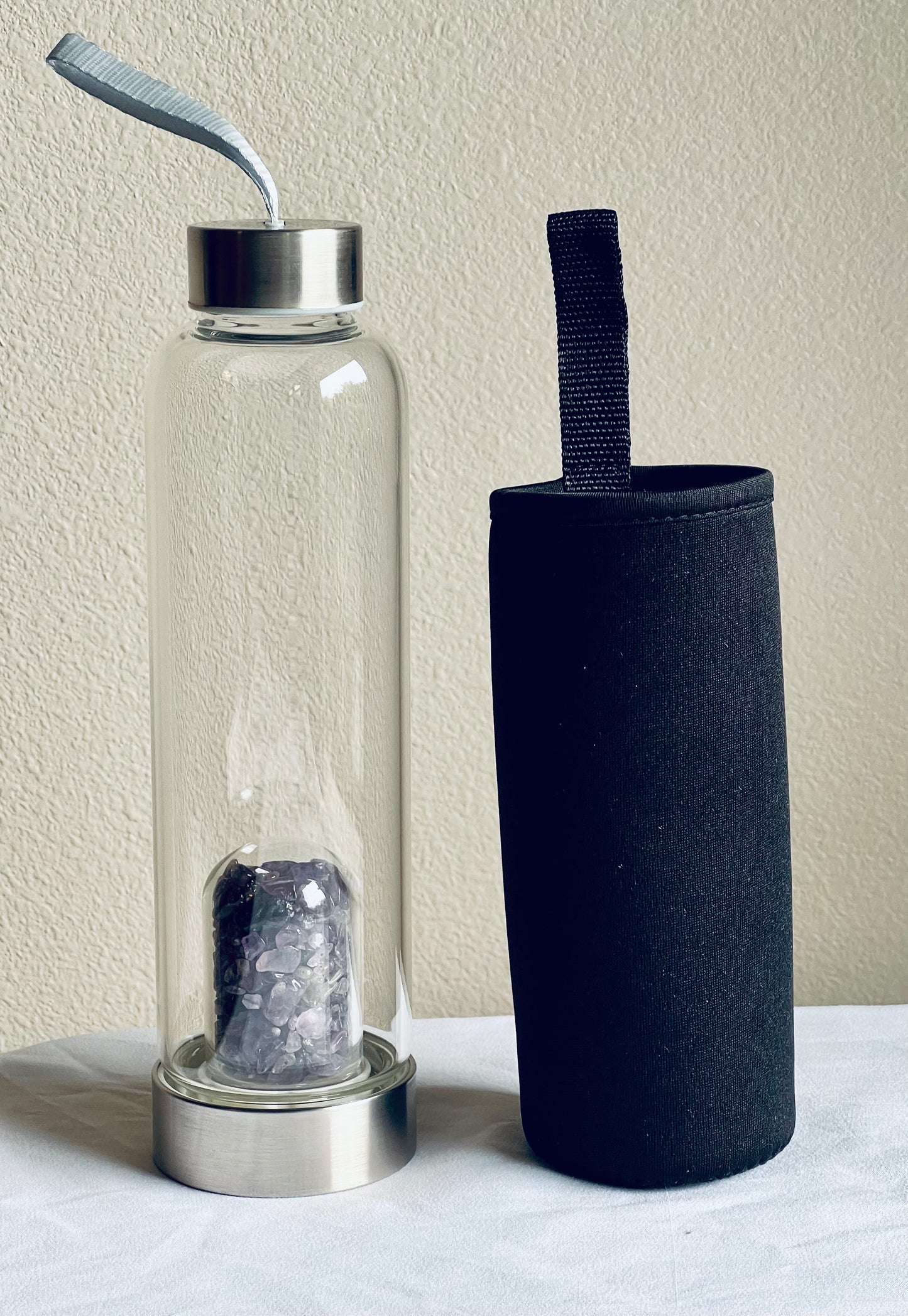 Crystal Infused Glass Water Bottle w/cover