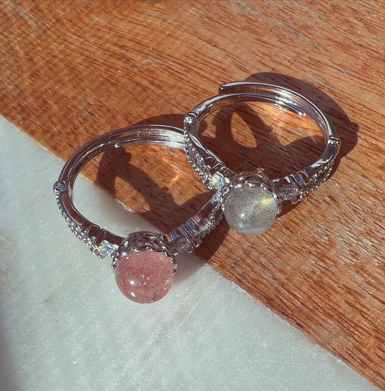 Strawberry Quartz Sterling Silver Adjustable Ring