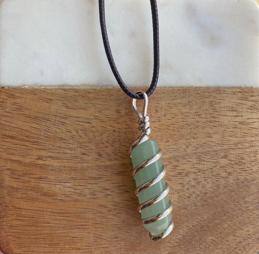 Spiral Crystal Necklace: Green Aventurine