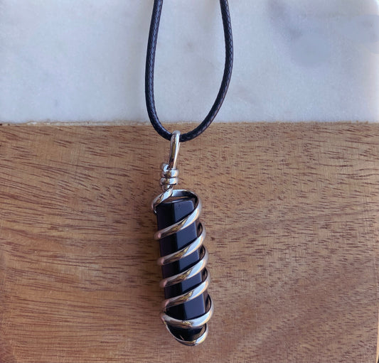 Spiral Crystal Necklace: Black Obsidian