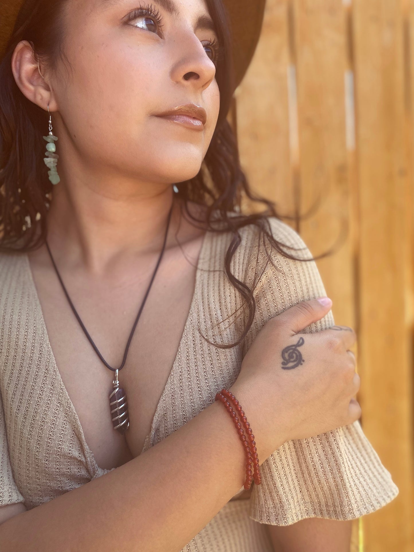 Double Crystal Beaded Bracelets: Carnelian