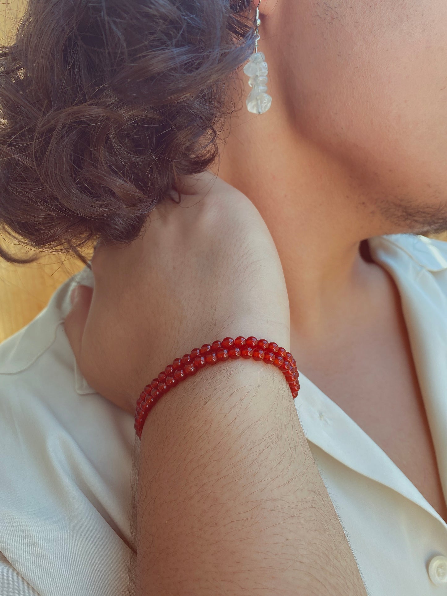 Double Crystal Beaded Bracelets: Carnelian