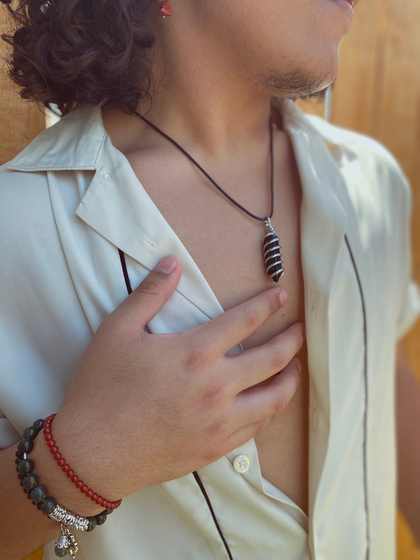 Spiral Crystal Necklace: Black Obsidian