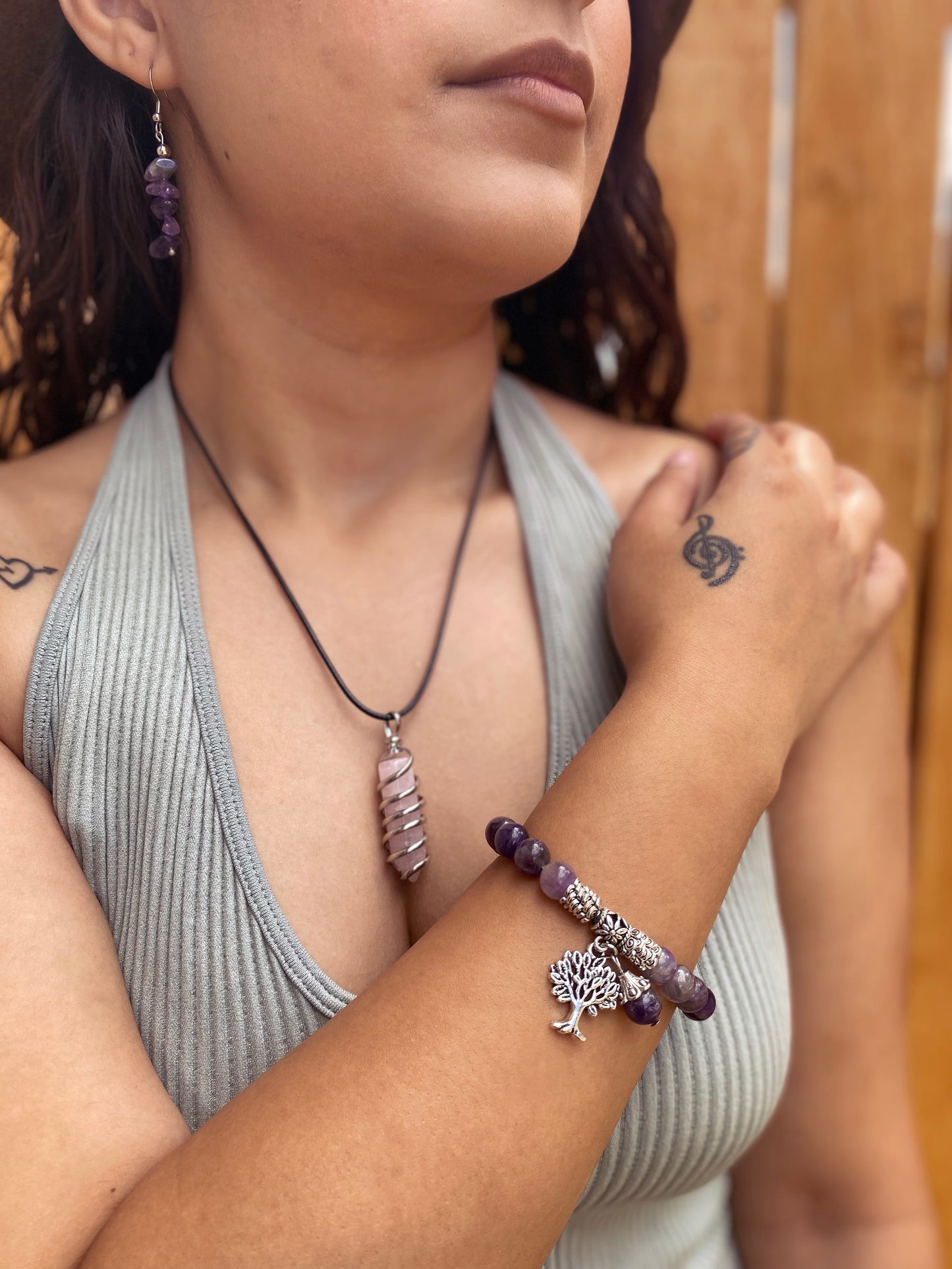 Tree of Life Healing Crystal Bracelet: Amethyst