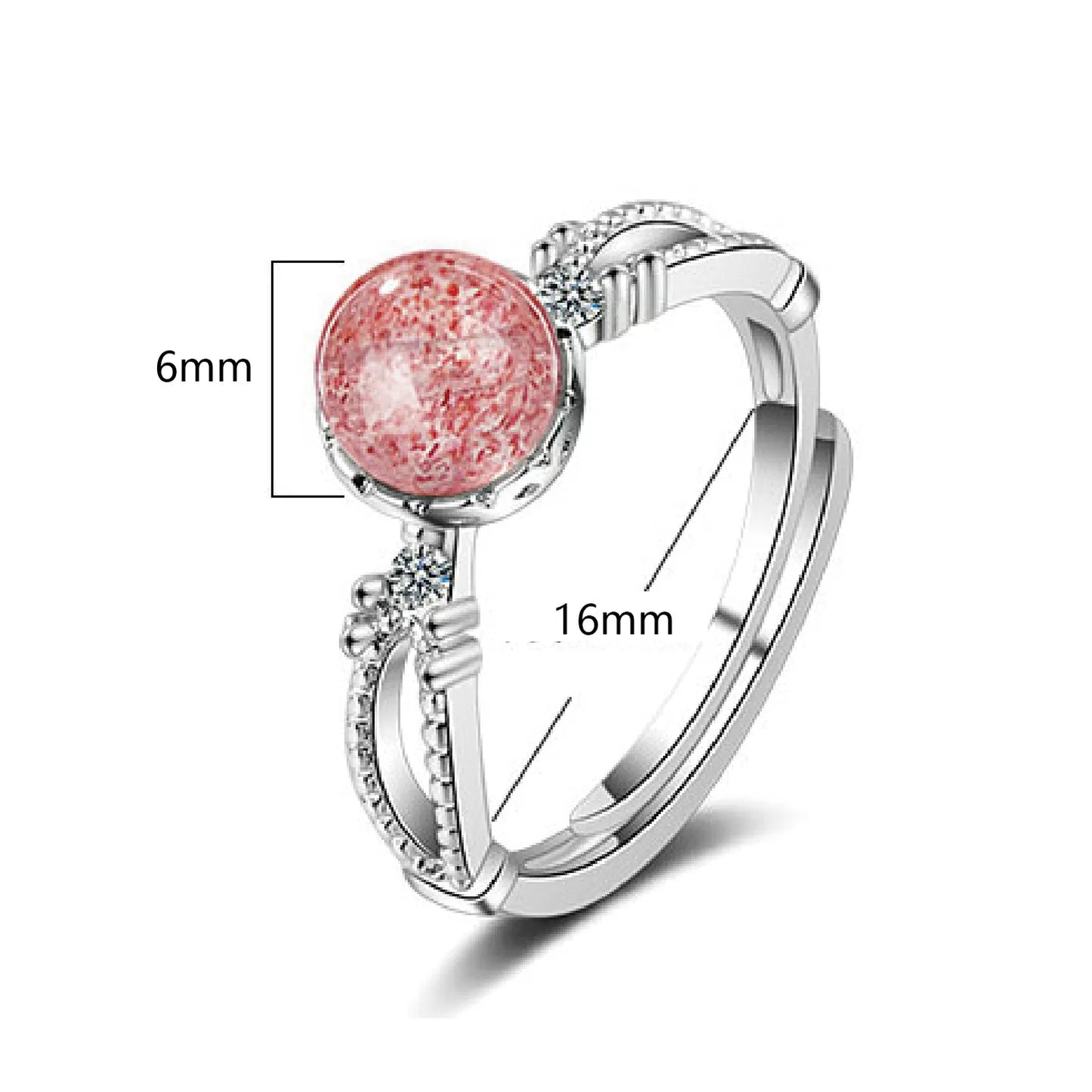 Strawberry Quartz Sterling Silver Adjustable Ring