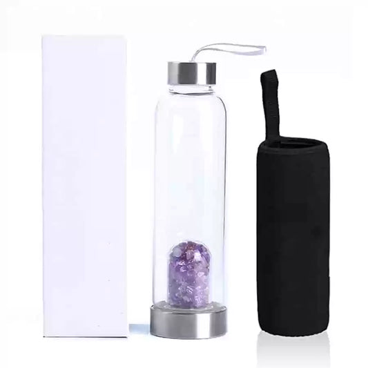 Crystal Infused Glass Water Bottle w/cover